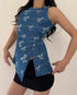 Chic Bow Print Denim Tops